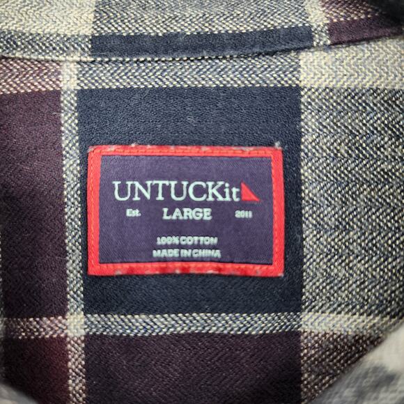 Untuckit McIntyre Flannel Windowpane Plaid Button Up L/S Shirt Men Size Large - Picture 2 of 6